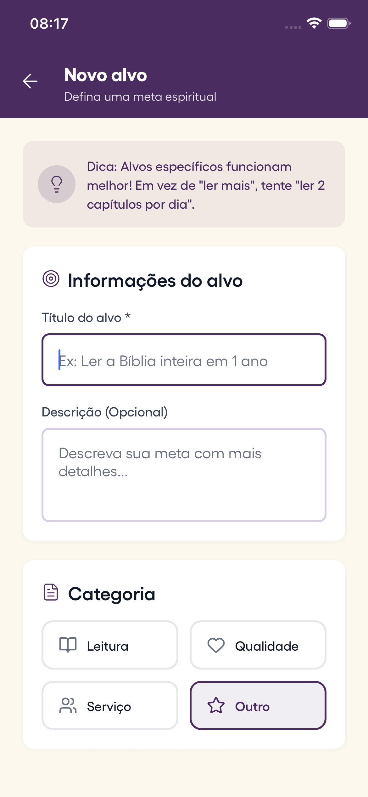 Tela de alvos espirituais