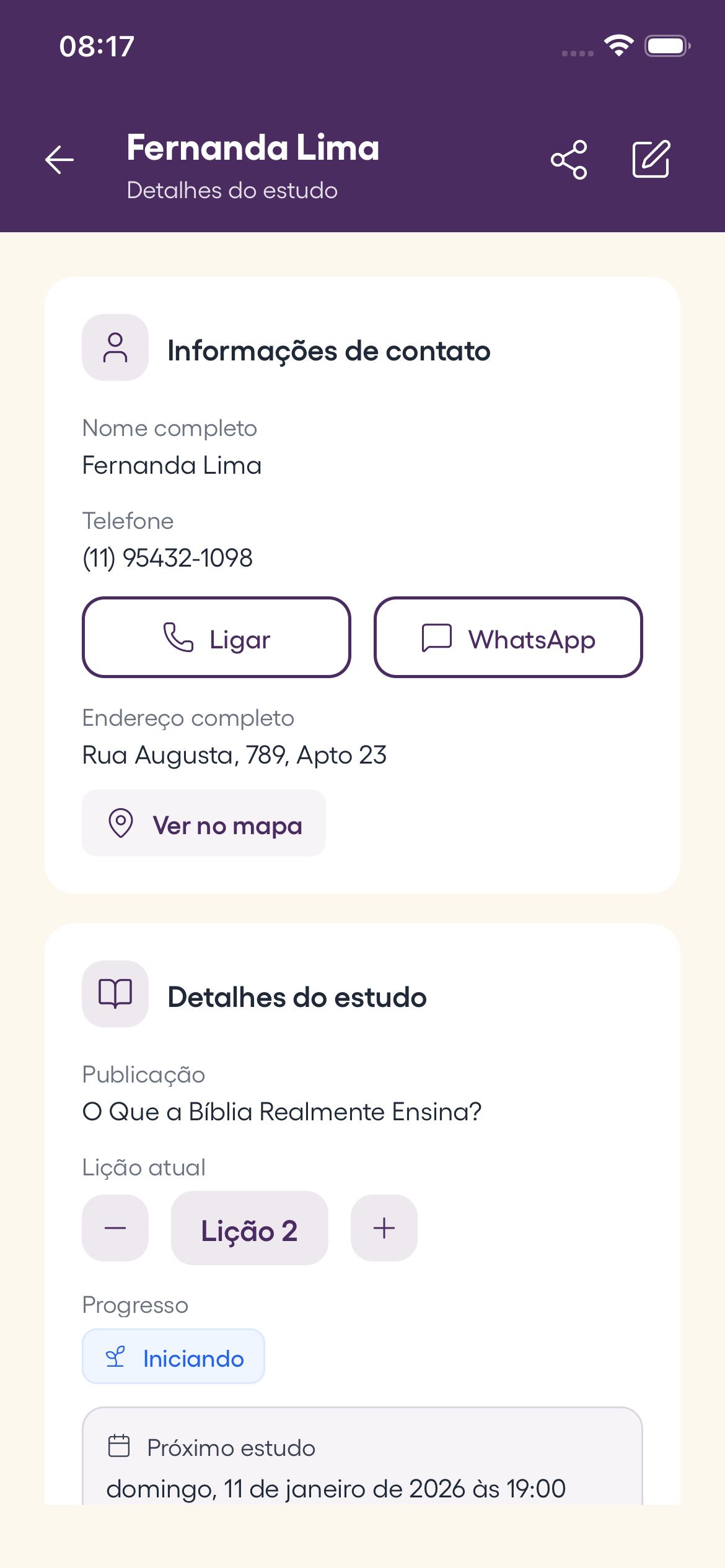 Tela de estudos bíblicos