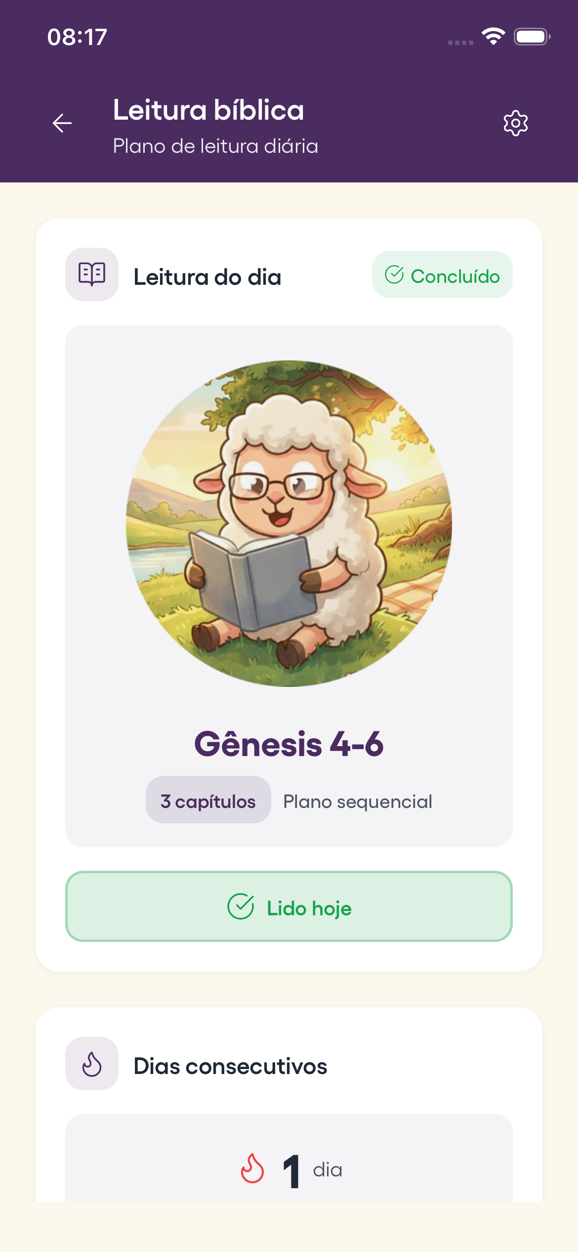 Tela de leitura da Bíblia